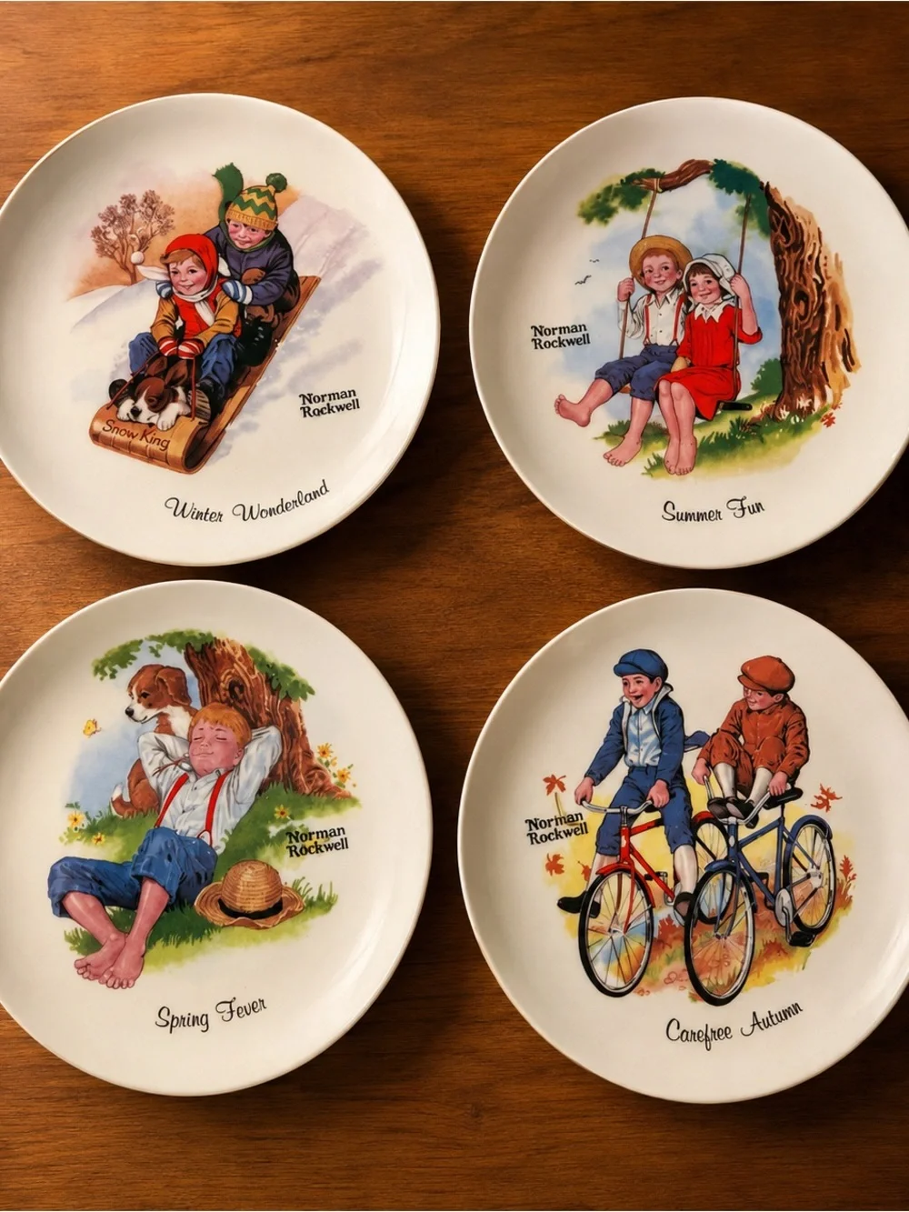 Norman Rockwell Four Seasons Collector Plates Set of 4 Vintage Taiwan